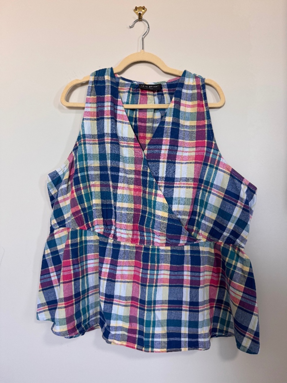 Lane Bryant Madras Plaid Sleeveless Peplum Top